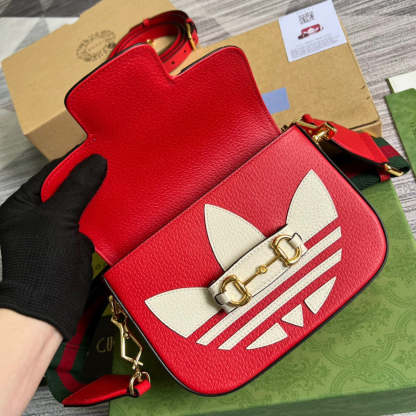 gg x Adidas Horsebit 1955 Mini Bag Red For Women, Women&#8217;s Bags 8.1in/21cm gg 658574 U3ZDG 6563