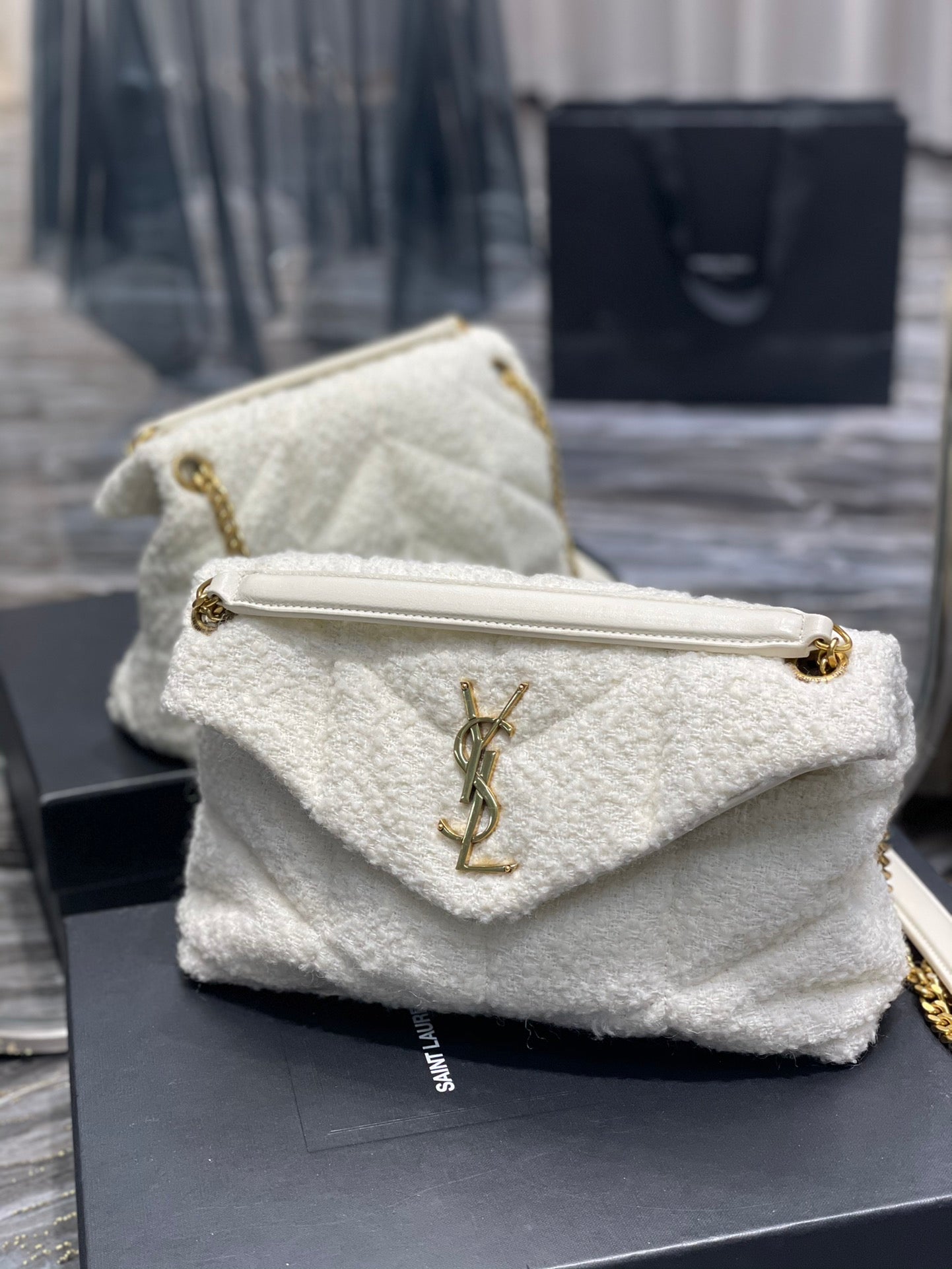 YSSL Puffer Small Chain Bag White For Women, Women’s Bags 11.4in/29cm YSL‎