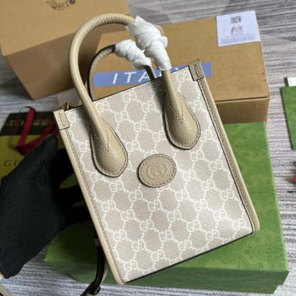 gg Mini Tote Bag With Interlocking G Beige For Women, Women&#8217;s Bags 7.8in/20cm gg ‎671623 UULBT 9683