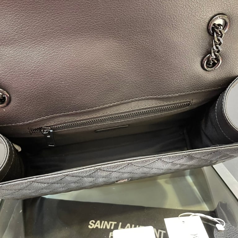 SAINT LAURENT ENVELOPE CHAIN BAG IN MIX MATELASSE GRAIN DE POUDRE EMBOSSED LEATHER BLACK 31CM