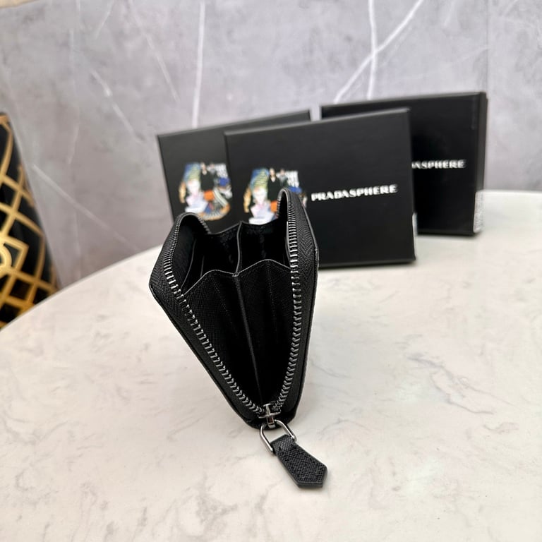 PR SAFFIANO LEATHER COIN PURSE FULL BLACK WALLET 10CM 1MM268 QWA F0016