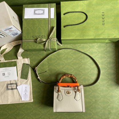 gg Diana Mini Tote Bag White For Women 8in/20cm gg ‎702732 U3ZDT 9196