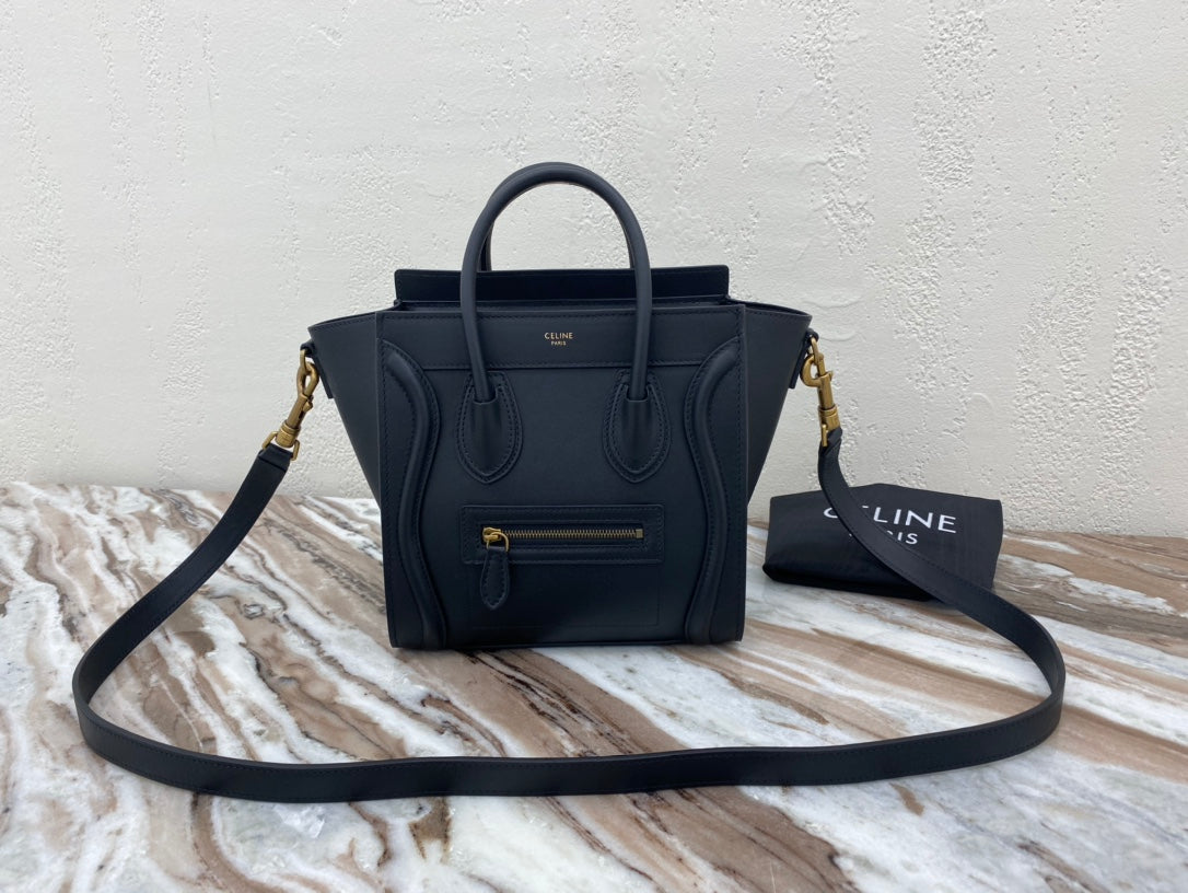 CE Nano LuGucciage Bag In Drummed Dark Blue For Women 8in/20cm 