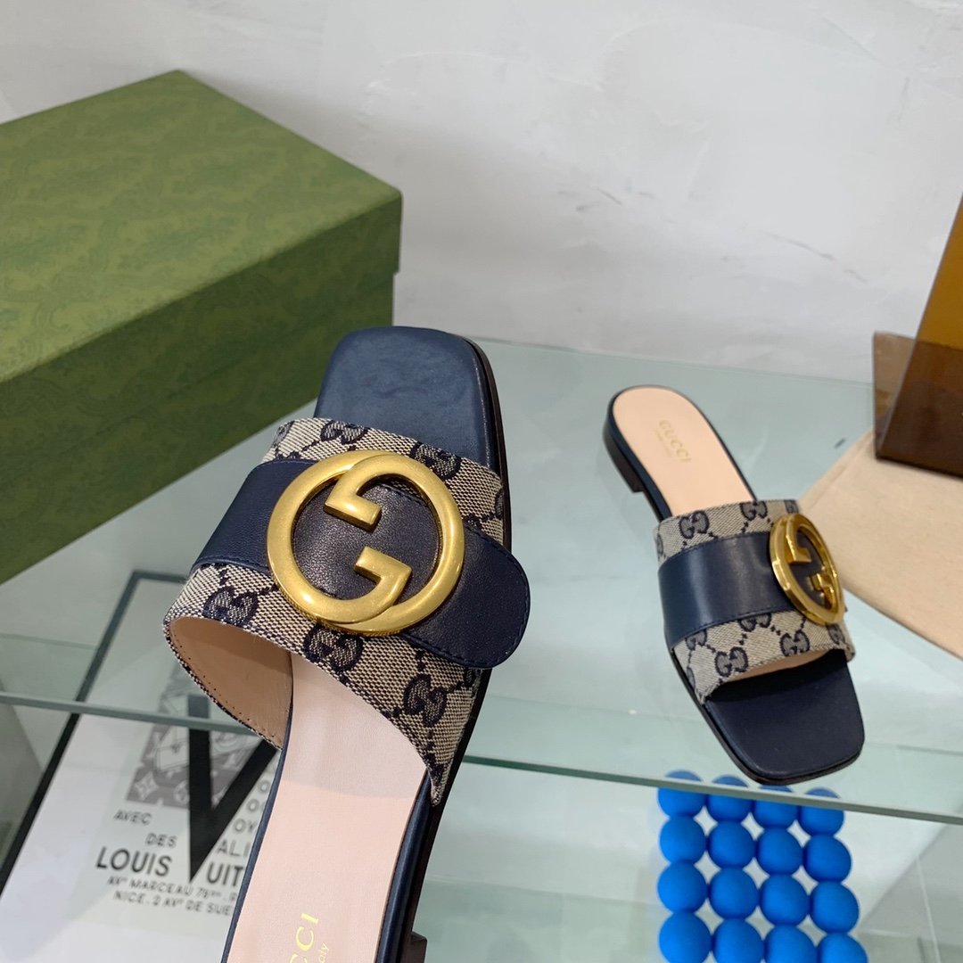 GG BLONDIE MATELASSE CANVAS SLIDE SANDAL BLACK