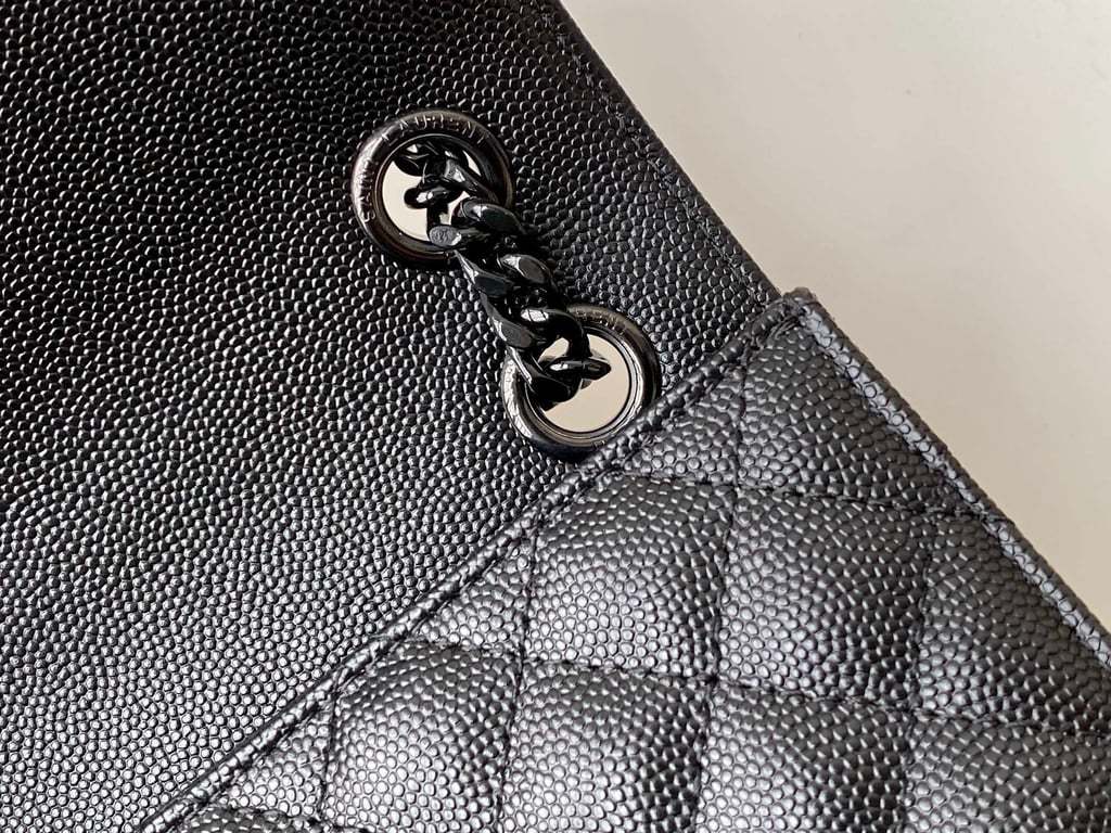 SAINT LAURENT ENVELOPE MEDIUM CHAIN BAG IN MIX MATELASSE GRAIN DE POUDRE EMBOSSED BLACK NOIR 24CM