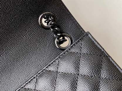 SAINT LAURENT ENVELOPE MEDIUM CHAIN BAG IN MIX MATELASSE GRAIN DE POUDRE EMBOSSED BLACK NOIR 24CM