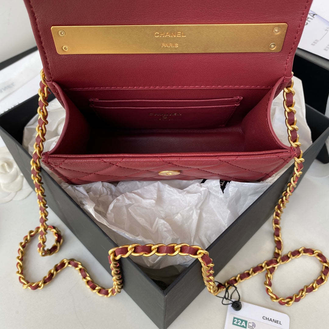 Chanel Clutch With Chain Gold Hardware Red For Women, Women’s Handbags, Shoulder Bags 5.7in/14.5cm