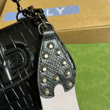 gg Bamboo 1947 Crocodile Mini Top Handle Blac Red For Women, Women’s Bags 6.7in/17cm gg