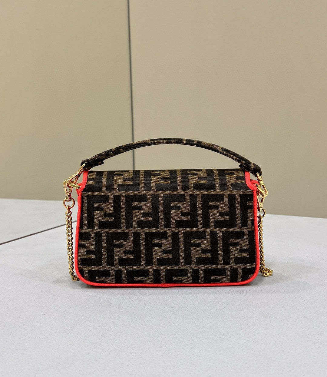 FI Baguette Small Brown Fabric Orange Border Bag For Woman 18cm/7in