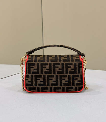 FI Baguette Small Brown Fabric Orange Border Bag For Woman 18cm/7in