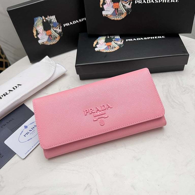 PR SAFFIANO MONOCHROME FLAP LONG WALLET FULL LIGHT PINK 19CM 1MH132 ZLP F061H