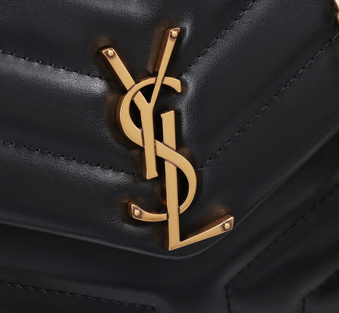 YSL LOULOU SMALL CHAIN BAG IN MATELASSÉ Y BLACK GOLD 23CM 494699DV7271000