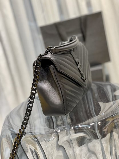 YSL COLLEGE MEDIUM CHAIN BAG IN QUILTED LEATHER BLACK NOIR 24CM 600279BRM081000