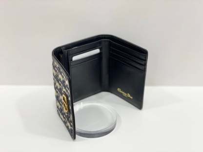 dir 30 MONTAIGNE LOTUS WALLET OBLIQUE CANVAS COMPACT BLACK AND BEIGE 11CM