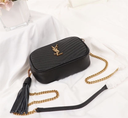 YSL LOU CAMERA BAG IN QUILTED LEATHER GOLD HARDWARE BLACK 18CM