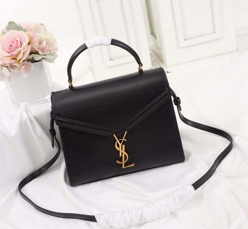 SAINT LAURENT CASSANDRA MEDIUM TOP HANDLE BAG BLACK GOLD 24CM