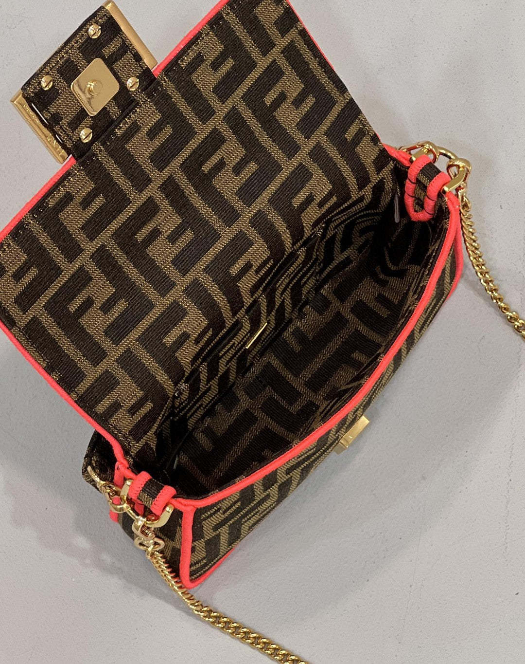 FI Baguette Small Brown Fabric Orange Border Bag For Woman 18cm/7in