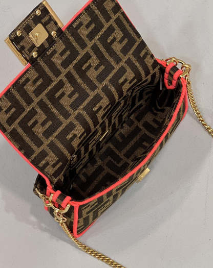 FI Baguette Small Brown Fabric Orange Border Bag For Woman 18cm/7in