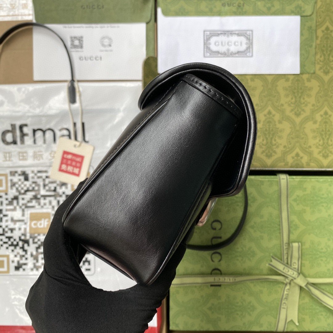 gg Marmont Small Shoulder Bag Black Matelassé For Women  10in/26cm 443497 UM8AN 1000