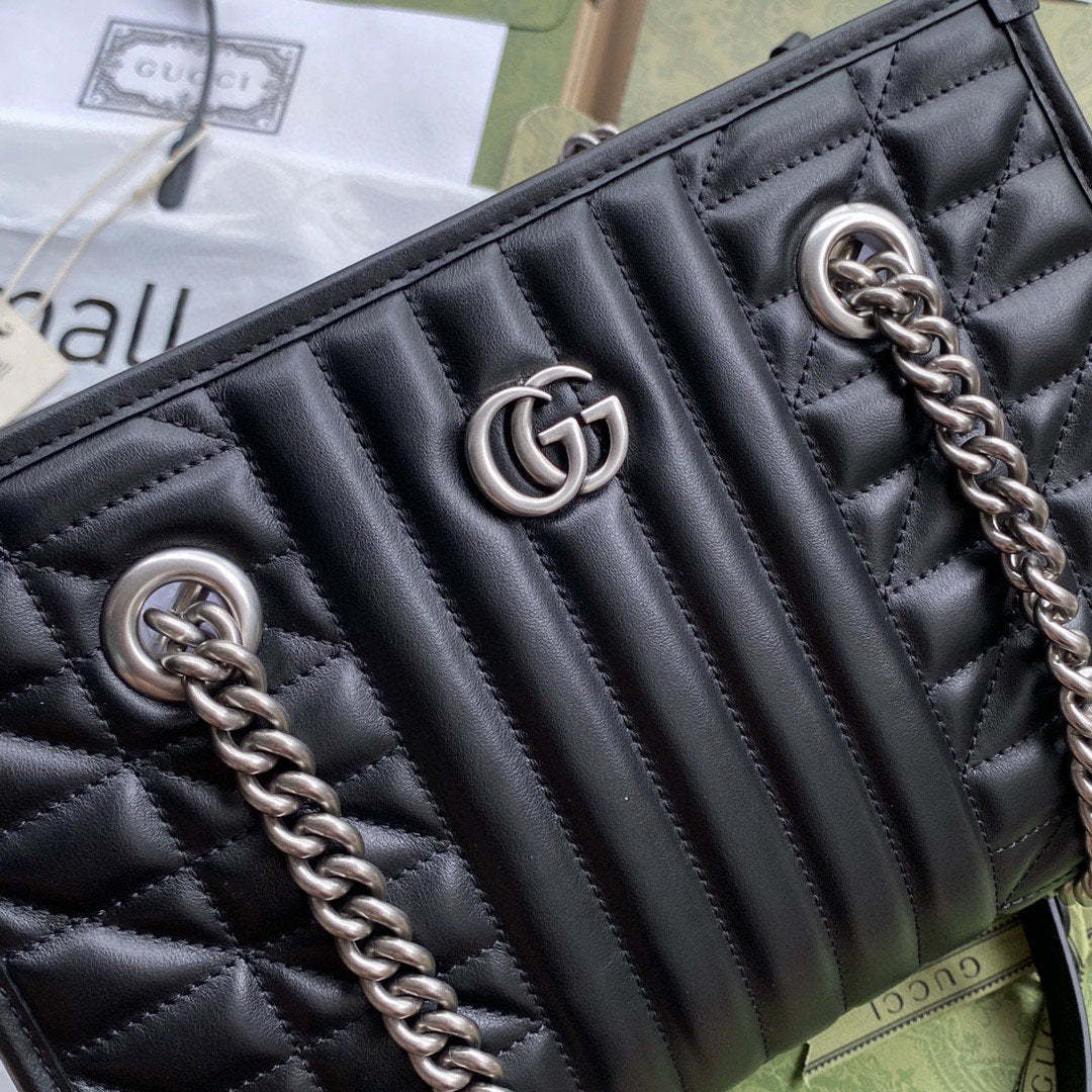 gg Marmont Small Tote Bag Black Matelasses For Women 10.4in/26.5cm gg 681483 UM8BN 1000