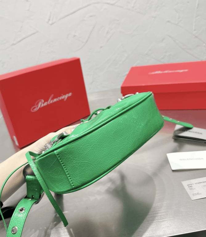 BALENCIAGA LE CAGOLE XS SHOULDER BAG IN GREEN 25CM
