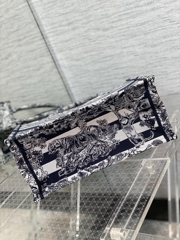 DIR 36CM NAVY BLUE TOILE DE JOUY STRIPES EMBROIDERY MEDIUM BOOK TOTE