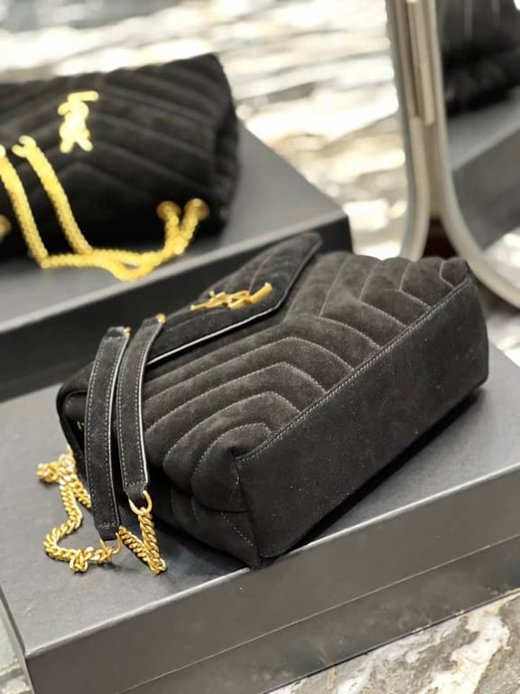 SAINT LAURENT LOULOU SMALL FLAP BAG SUEDE BLACK 25CM