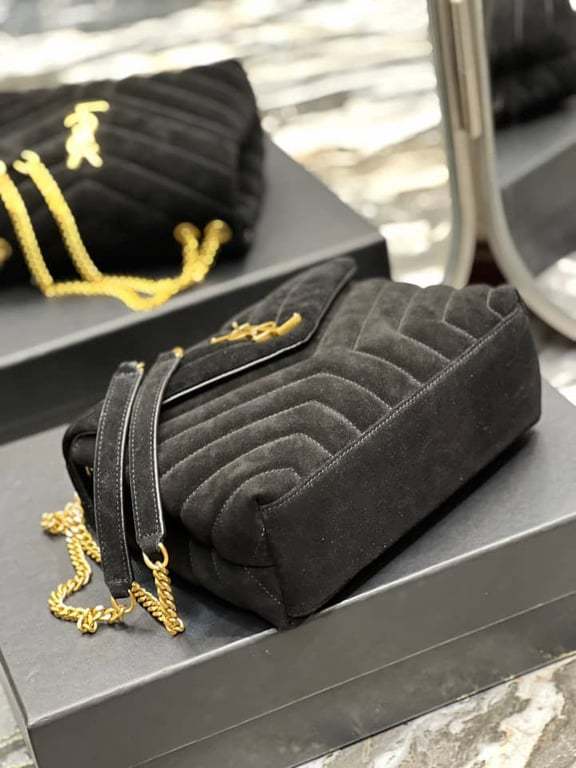 SAINT LAURENT LOULOU SMALL FLAP BAG SUEDE BLACK 25CM