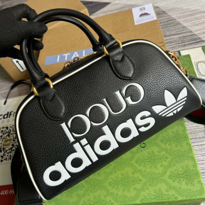 gg x Adidas Mini Duffle Bag Black For Women, Women&#8217;s Bags 12.4in/32cm gg 702397 U3ZCT 8726