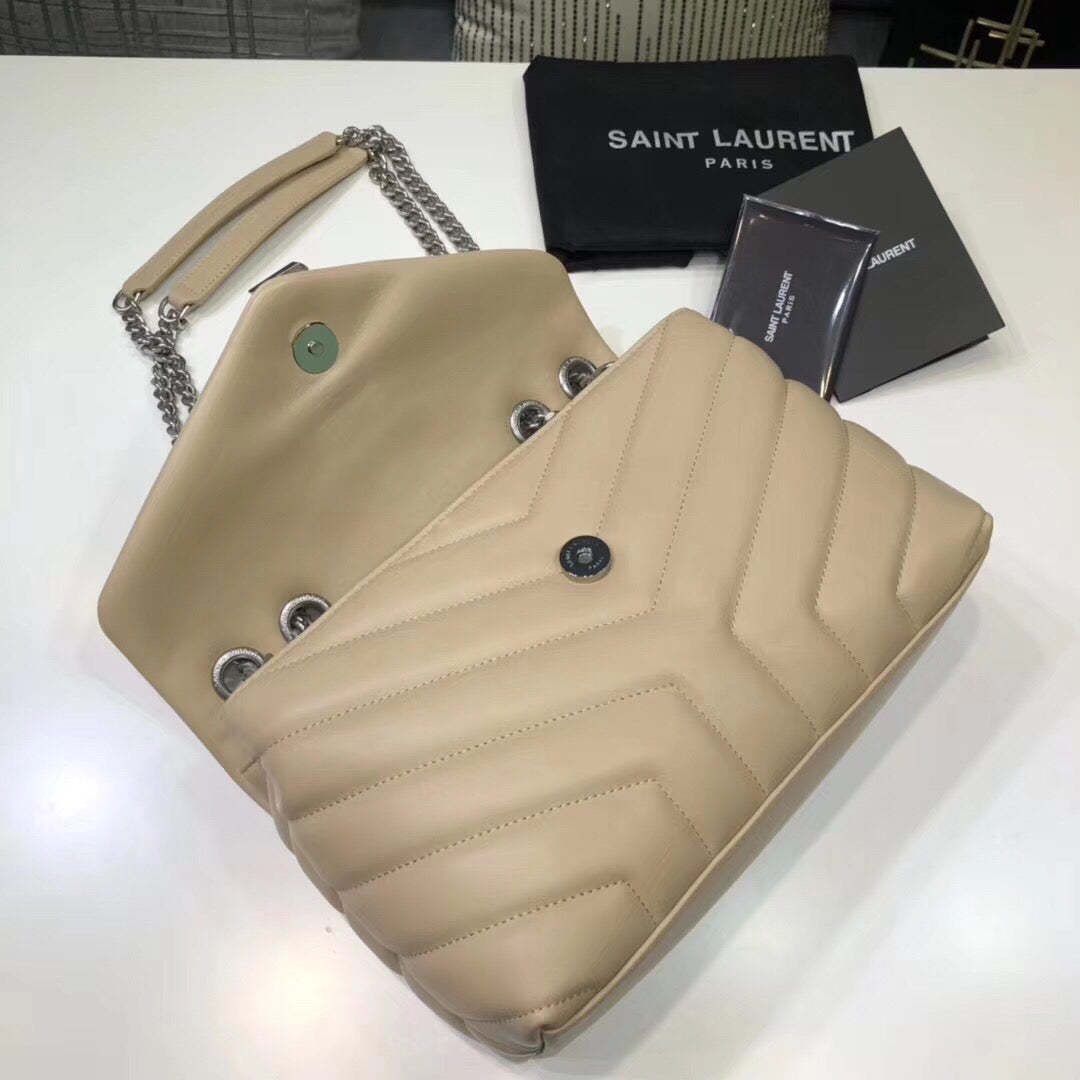 YSSL Loulou Small Chain Bag In Matelassé "Y" Beige For Women 9.8in/23cm YSL 