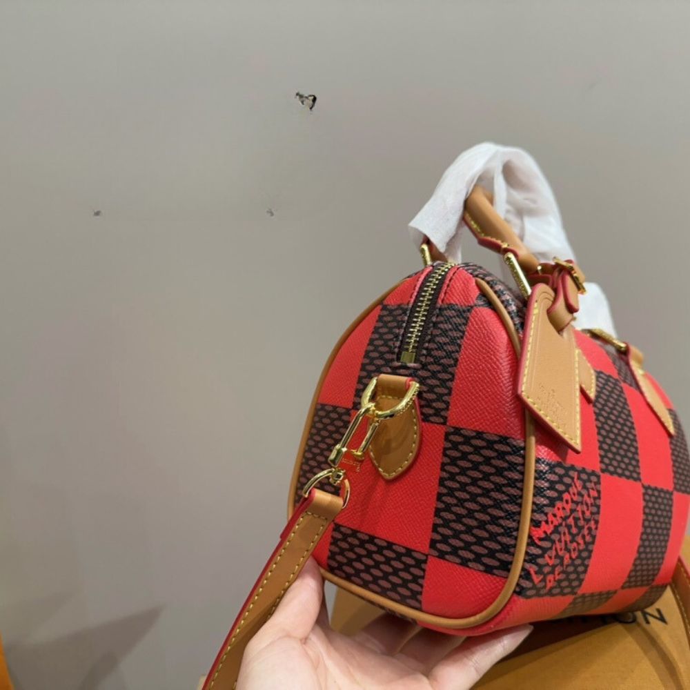 LV SPEEDY BANDOULIÈRE 20 DAMIER RED AND BLACK 20CM