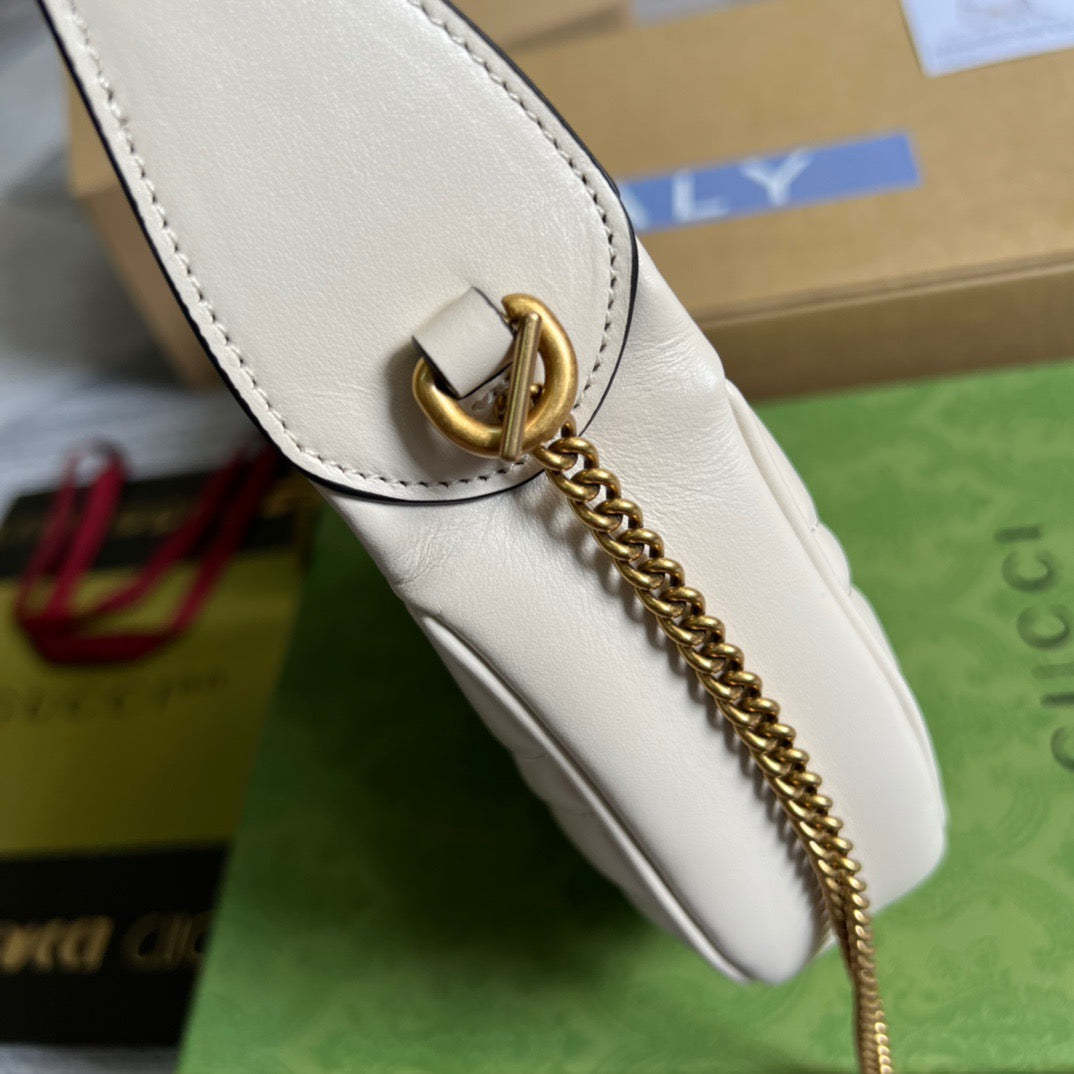 gg Marmont Half Moon Shaped Mini Bag White For Women, Women&#8217;s Bags 8.5in/22cm gg ‎699514 DTDHT 9022