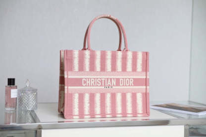 DI Medium Book Tote  Pink D-Stripes Embroidery For Women 36cm/16.5in CD