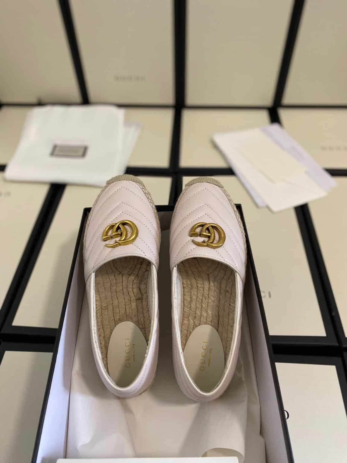 GG WHITE LEATHER ESPADRILLE WITH DOUBLE G