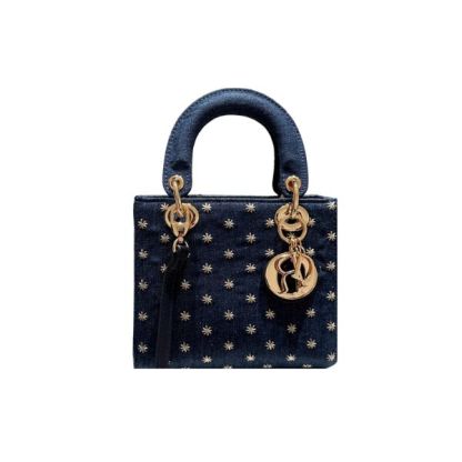 DOR LADY DOR MICRO BAG EMBROIDERED WITH GOLD TONE STARS BLUE DENIM 20CM