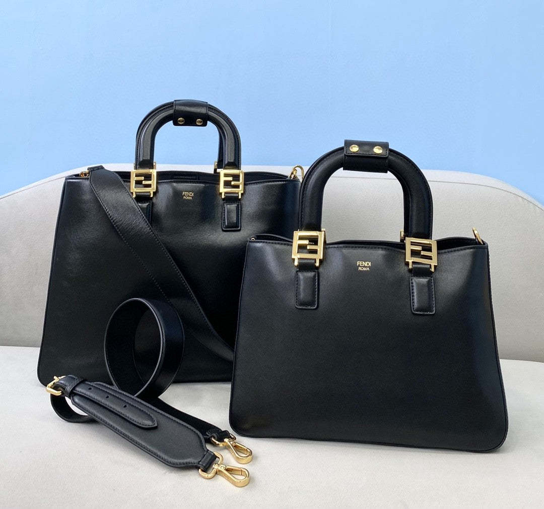 FI Medium FF Tote Shoulder Black Bag For Woman 38cm/15in