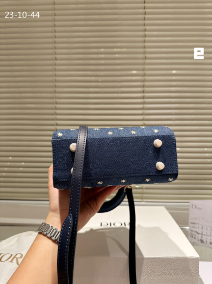 DOR LADY DOR MICRO BAG EMBROIDERED WITH GOLD TONE STARS BLUE DENIM 20CM