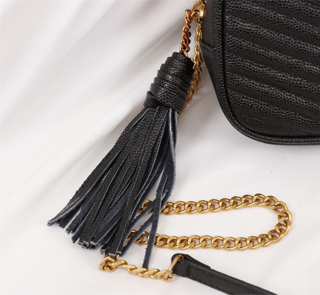 YSL LOU CAMERA BAG IN QUILTED LEATHER GOLD HARDWARE BLACK 18CM