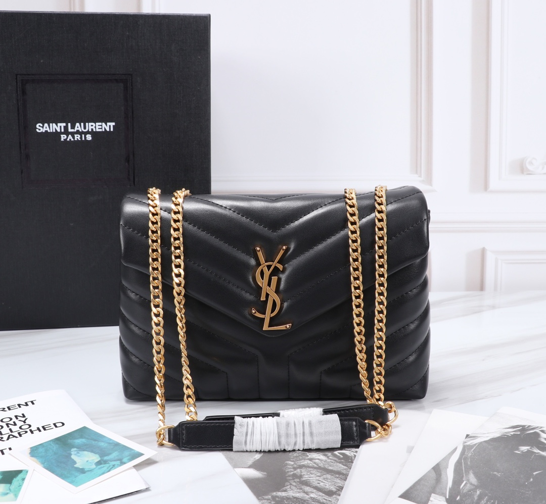 YSL LOULOU SMALL CHAIN BAG IN MATELASSÉ Y BLACK GOLD 23CM 494699DV7271000