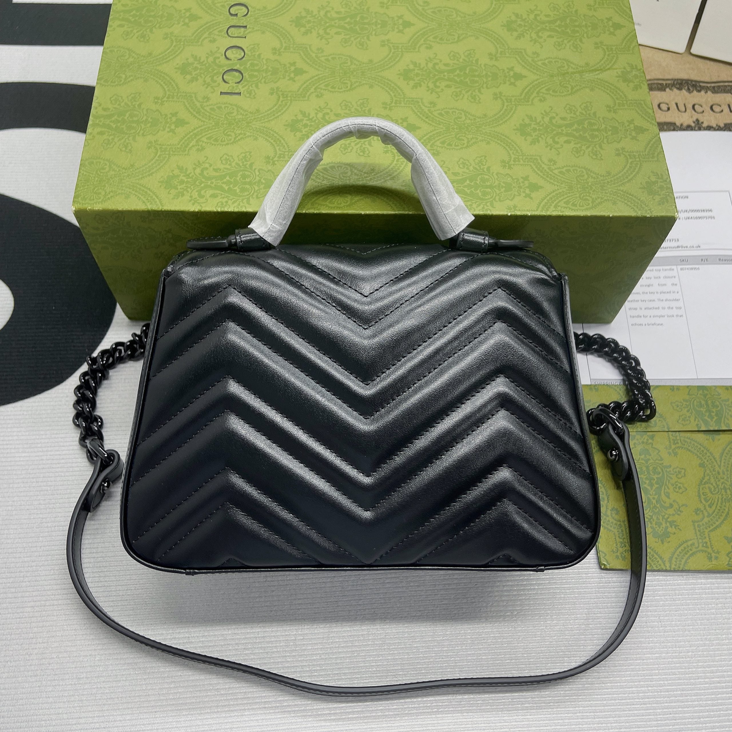 gg Marmont Mini Top Handle Bag Black For Women, Women’s Bags 8.3in/21cm gg ‎