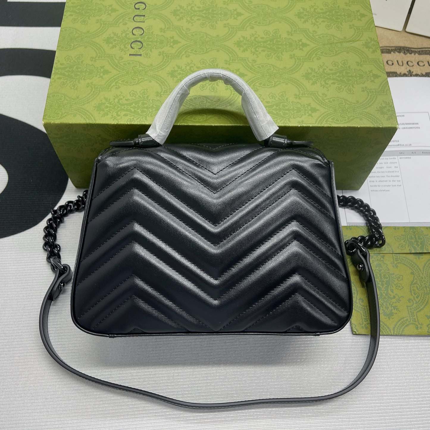 gg Marmont Mini Top Handle Bag Black For Women, Women’s Bags 8.3in/21cm gg ‎