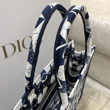 DI Medium Book Tote Bag in Étoile Embroidery Bag, Blue/White, For Women Women’s Handbags, 36cm CD