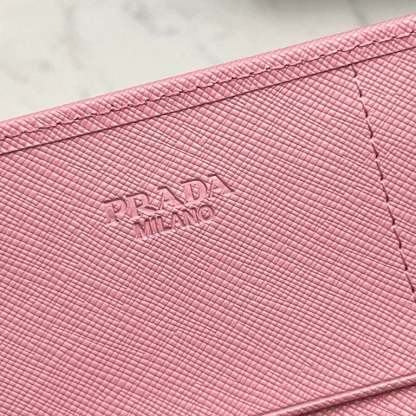 PR SAFFIANO LEATHER FLAP LONG WALLET PETAL PINK AND GOLD 19CM 1MH132 ZLP F0FZ3