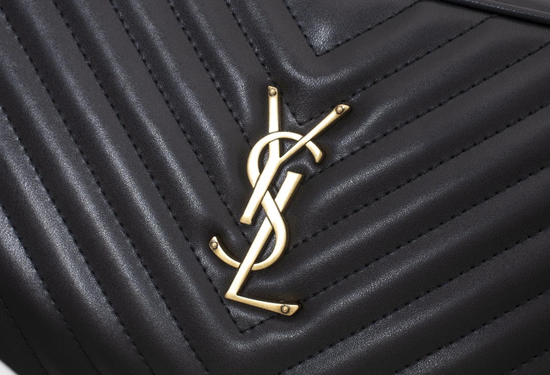 YSL LOU CAMERA BAG IN QUILTED BLACK GOLD LEATHER 23CM 612544DV7071000