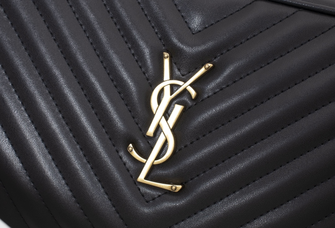 YSL LOU CAMERA BAG IN QUILTED BLACK GOLD LEATHER 23CM 612544DV7071000