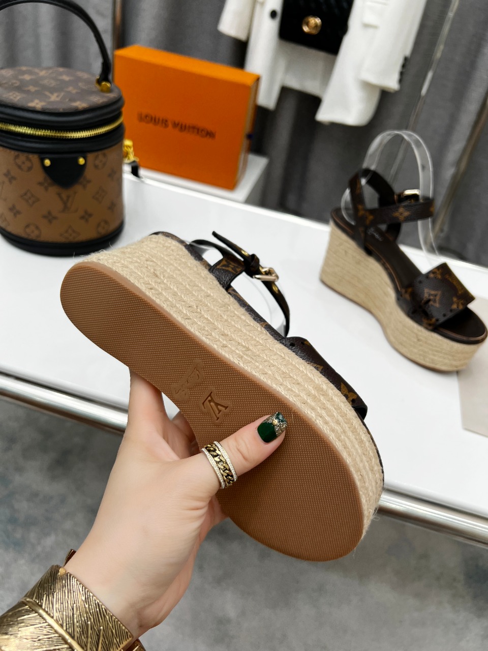 LUV BLACK AND BROWN WOMEN’S STARBOARD WEDGE SANDAL