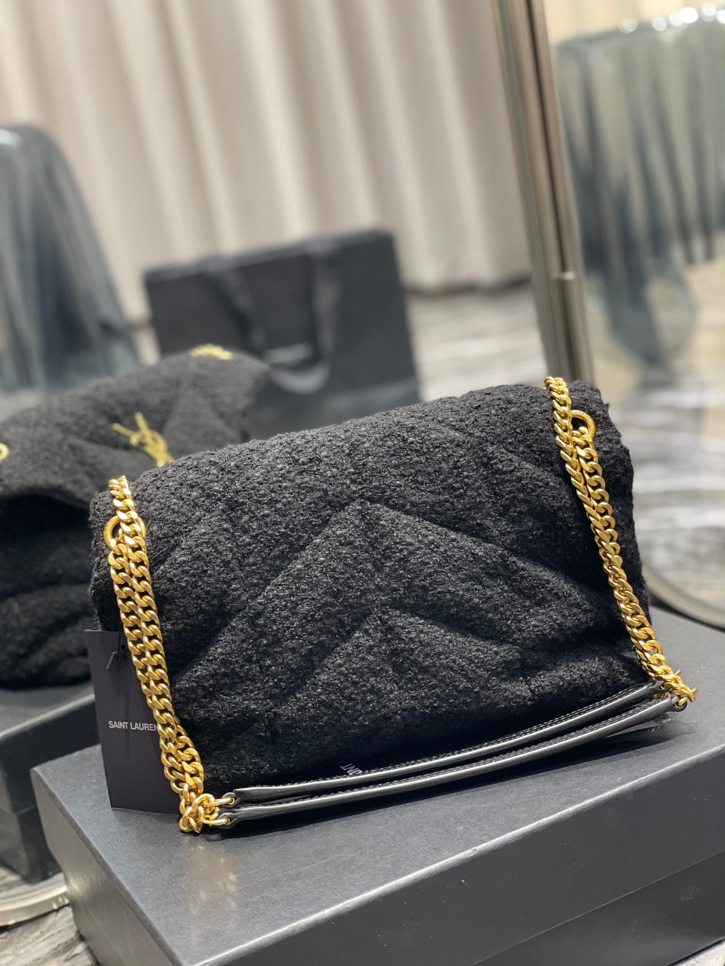 YSSL Puffer Small Chain Bag Black For Women, Women’s Bags 11.4in/29cm YSL‎