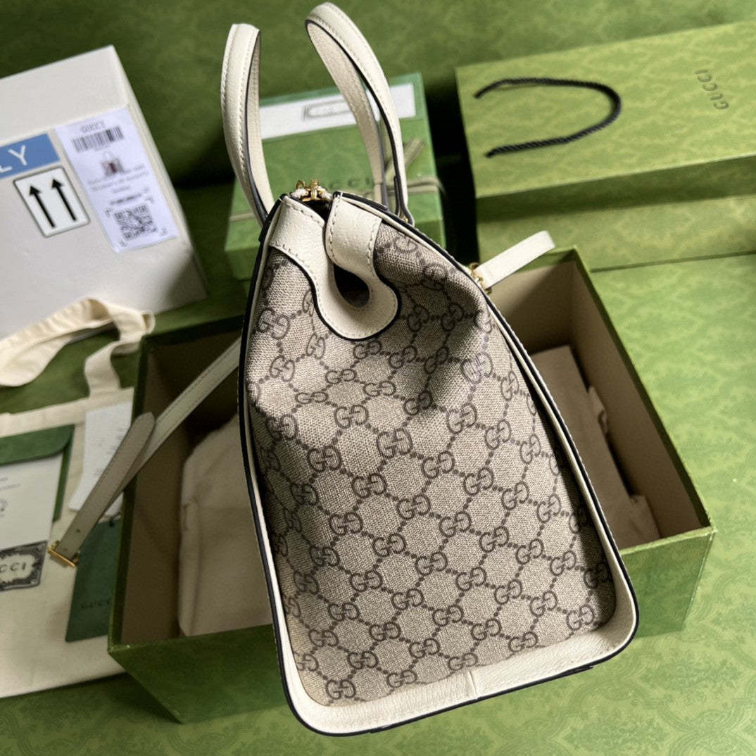 gg Ophidia gg Medium Tote Bag White gg Supreme Canvas For Women 13in/33cm 524537 K05NB 8745