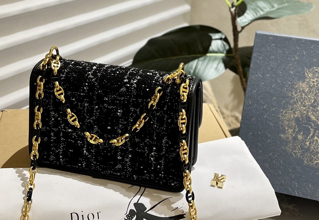 DOR MISS CARO MINI BAGBLACK CANNAGE TWEED EMBROIDERY BLACK 19CM S5169UMFY M911