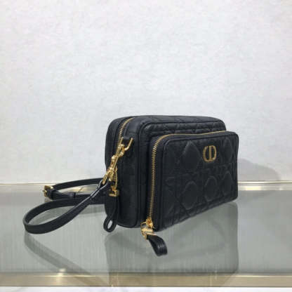 Caro Double Pouch Black Supple Cannage Calfskin M9237